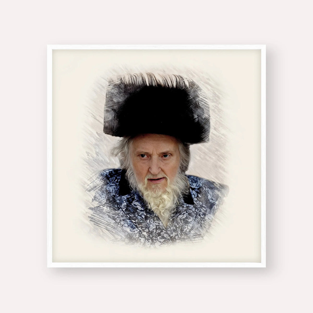 Rabbi Moshe Sternbuch, color portrait with white frame; square format example