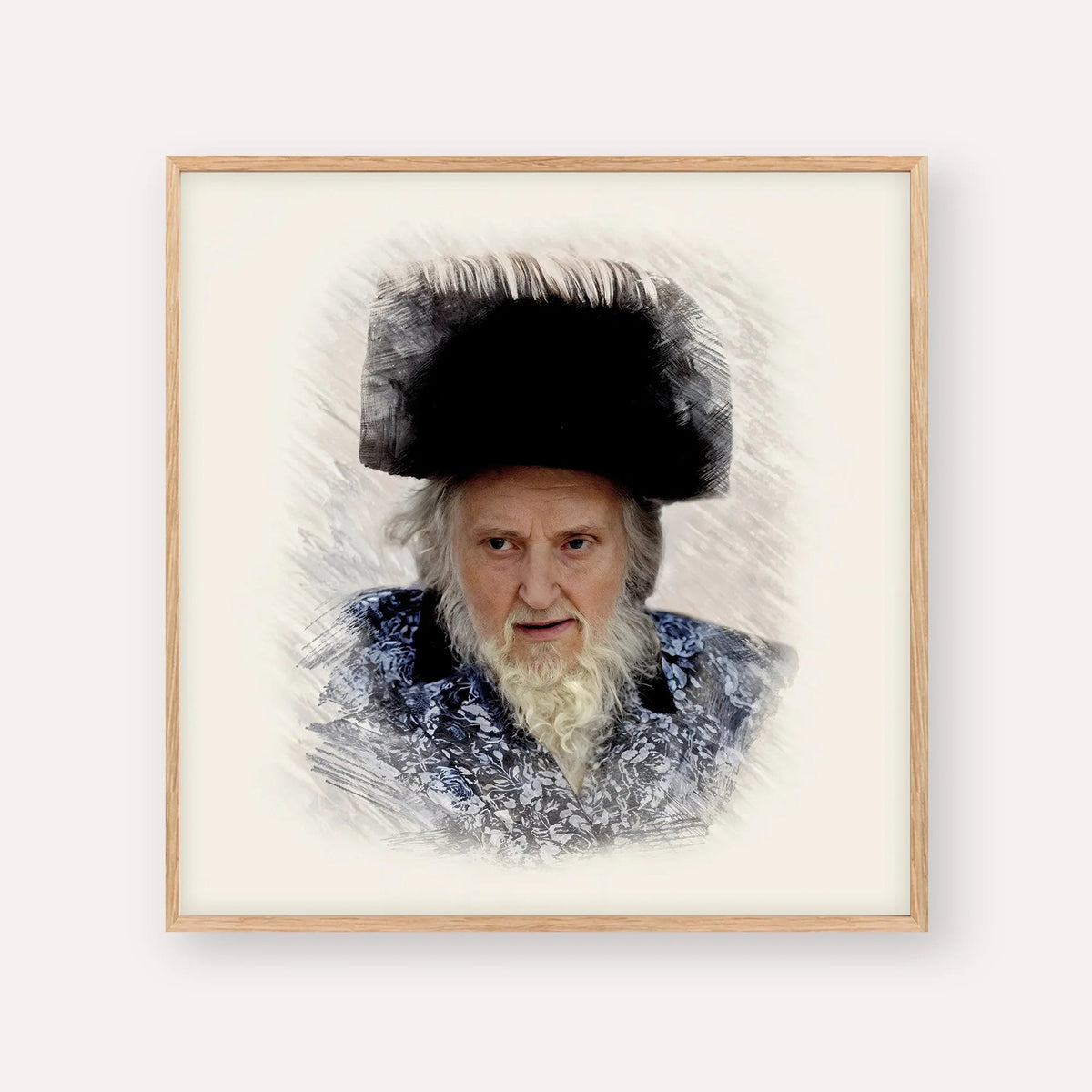 Rabbi Moshe Sternbuch, color portrait with wood frame; square format example