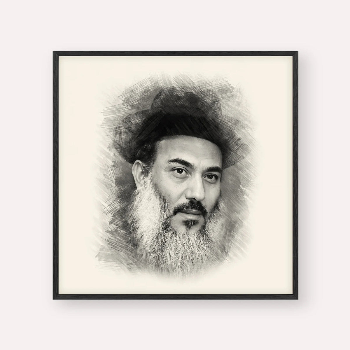 Rabbi Nissim Yagen, black & white portrait with black frame; square format example