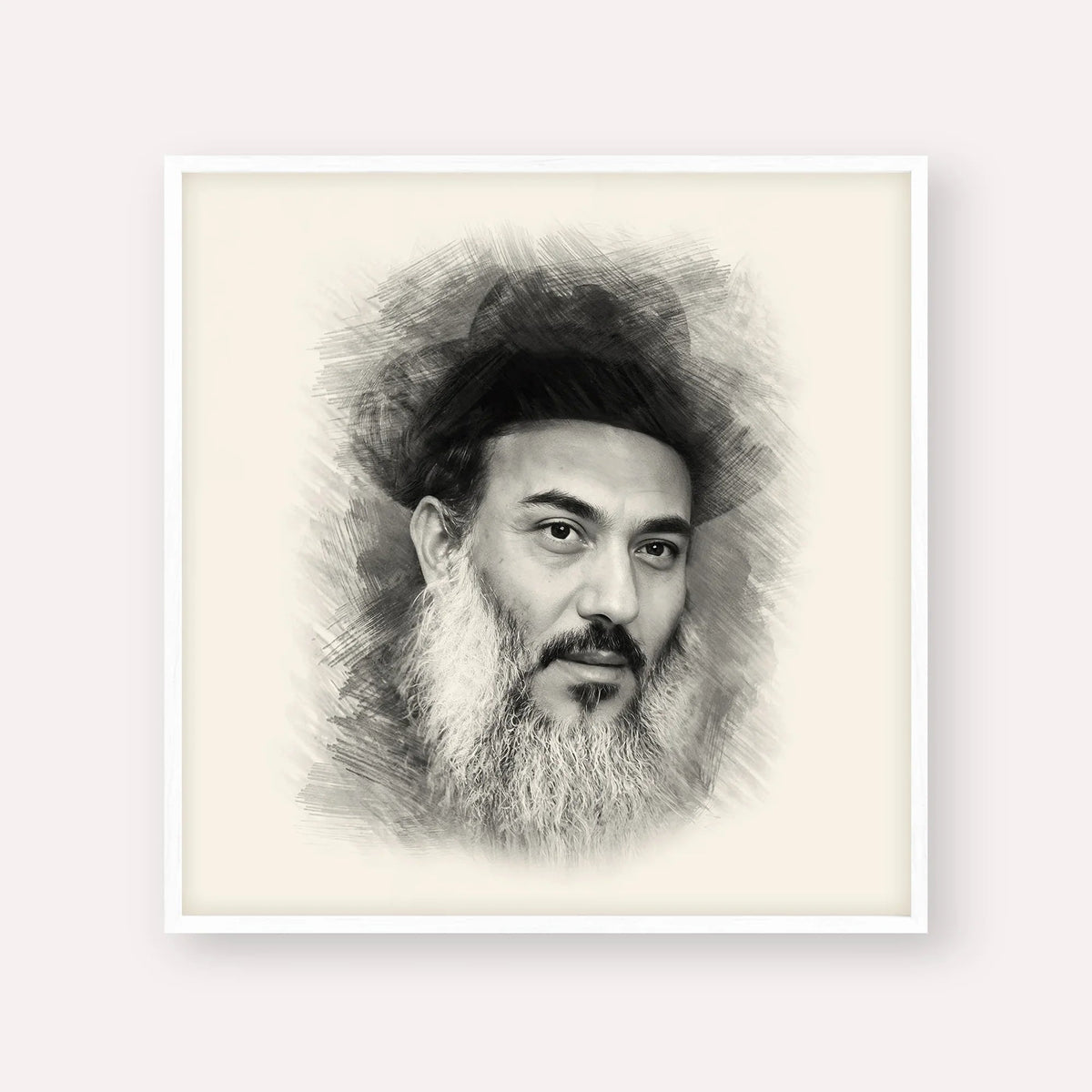 Rabbi Nissim Yagen, black & white portrait with white frame; square format example