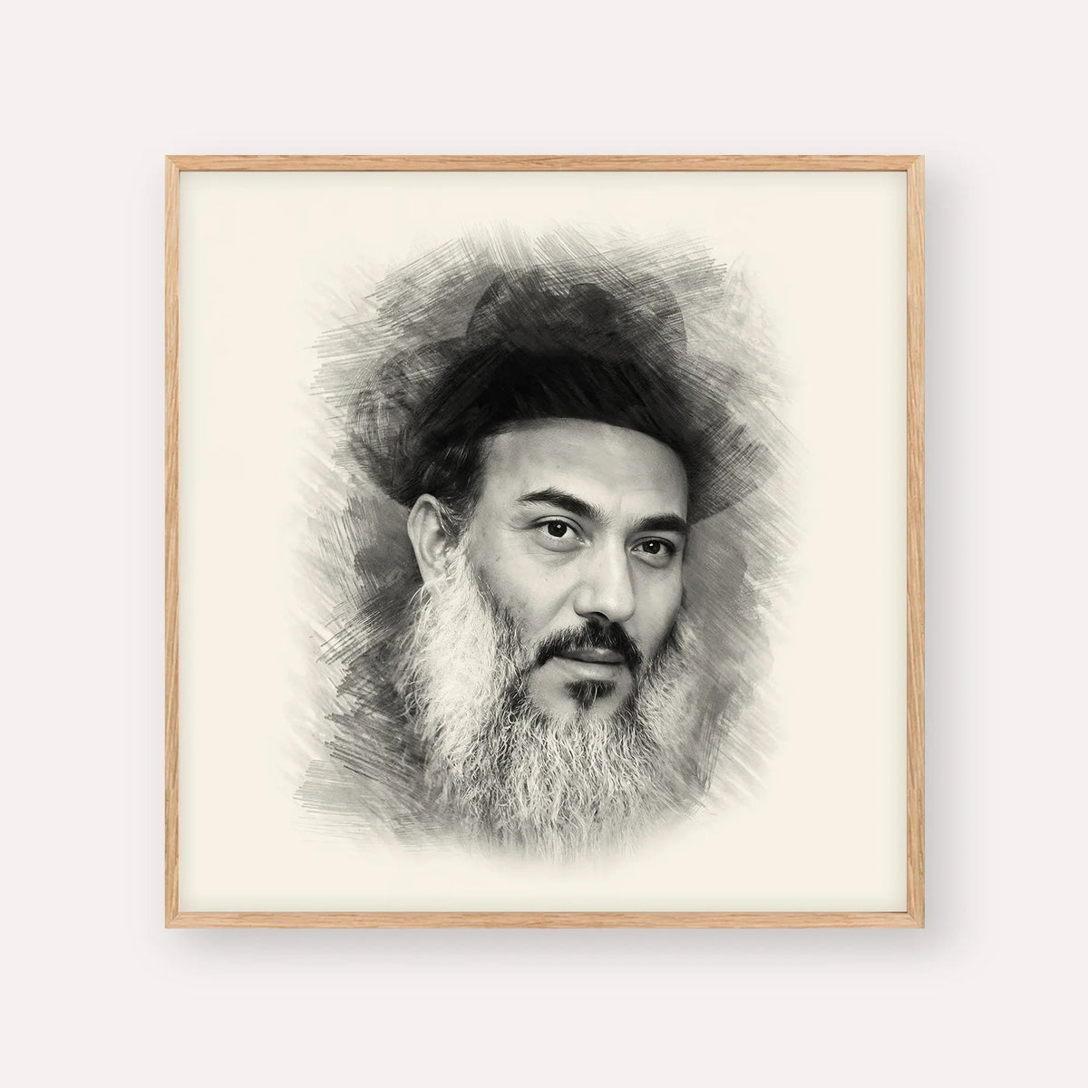 Rabbi Nissim Yagen, black & white portrait with wood frame; square format example