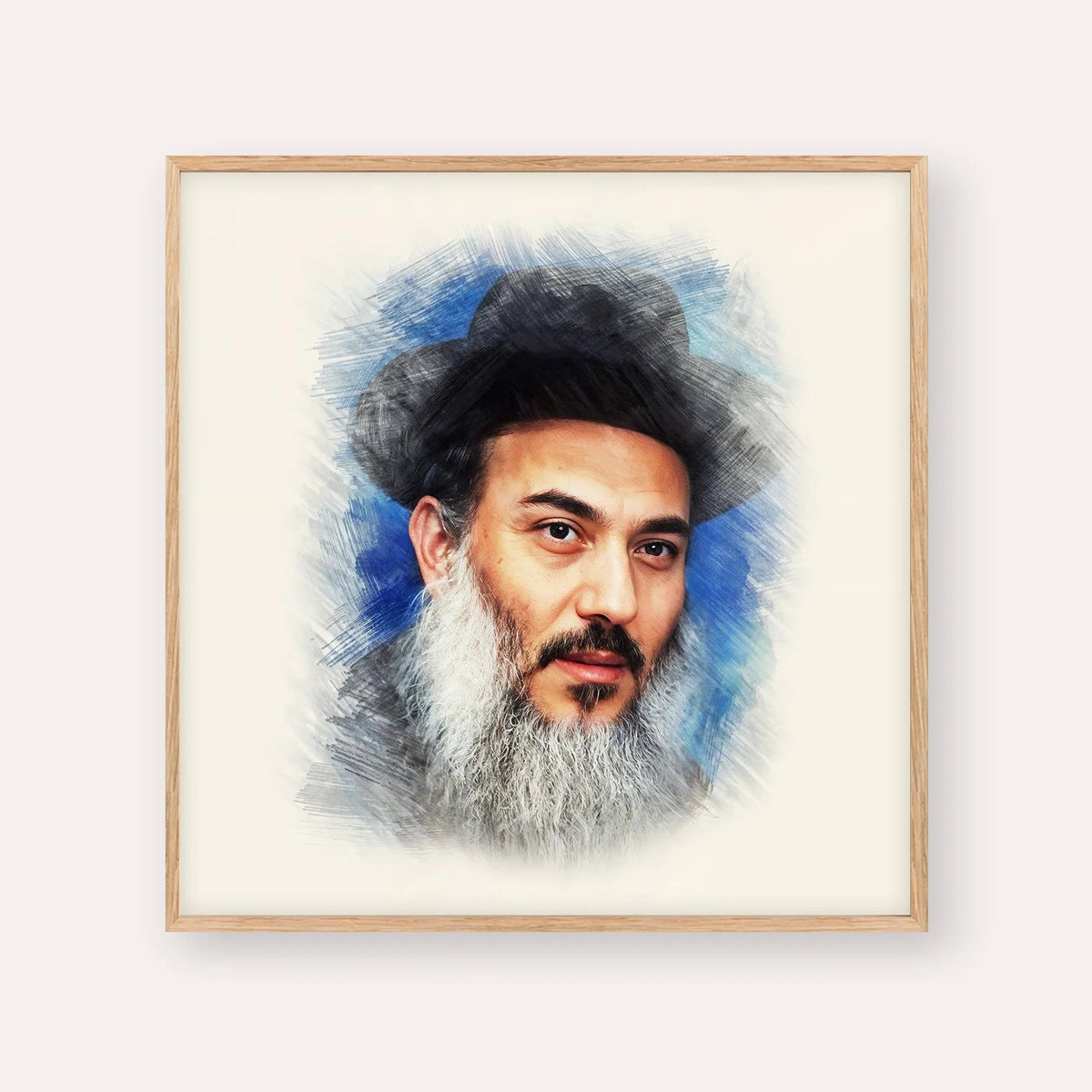 Rabbi Nissim Yagen, color portrait with wood frame; square format example