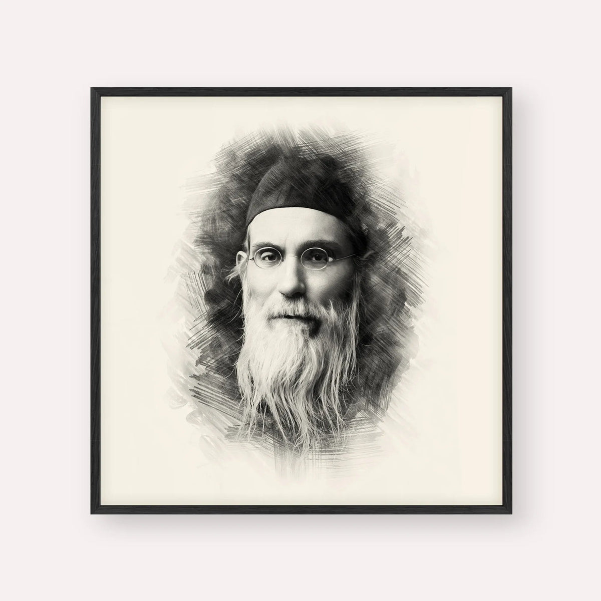 Rabbi Nosson Tzvi Finkel (Alter of Slabodka), black & white portrait with black frame; square format example