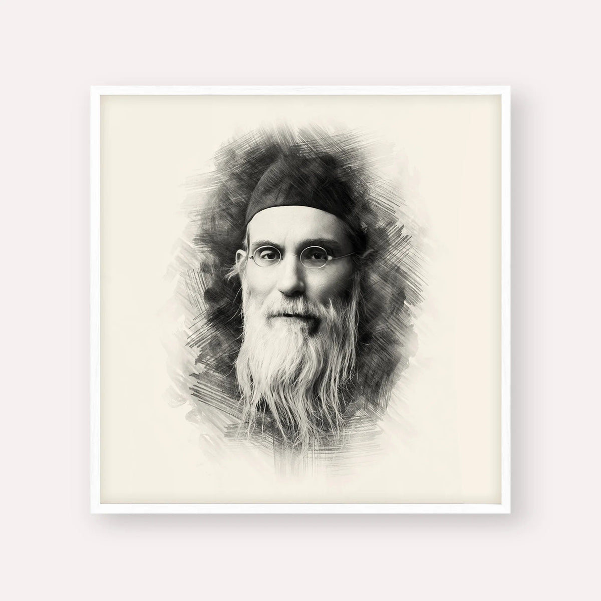 Rabbi Nosson Tzvi Finkel (Alter of Slabodka), black & white portrait with white frame; square format example