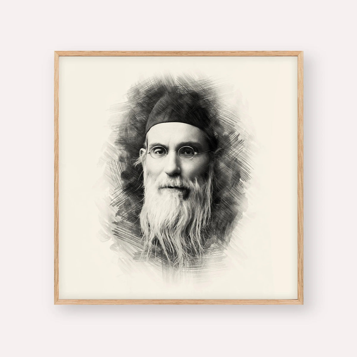 Rabbi Nosson Tzvi Finkel (Alter of Slabodka), black & white portrait with wood frame; square format example