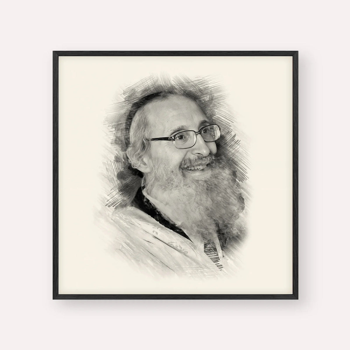 Rabbi Nosson Tzvi Finkel, black & white portrait with black frame; square format example