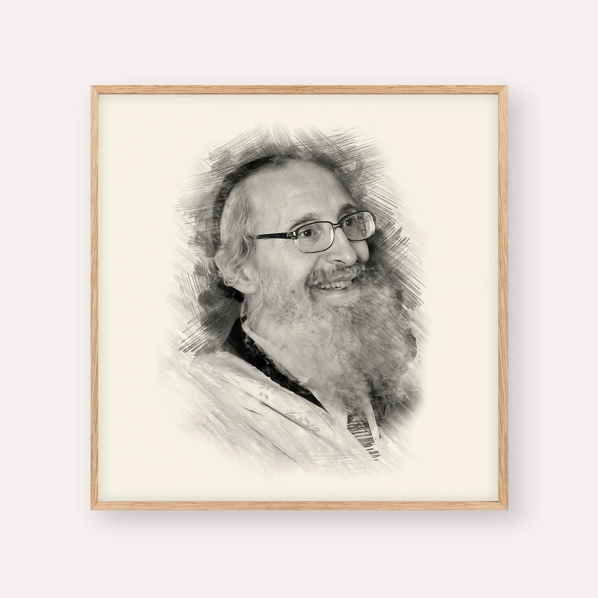Rabbi Nosson Tzvi Finkel, black & white portrait with wood frame; square format example
