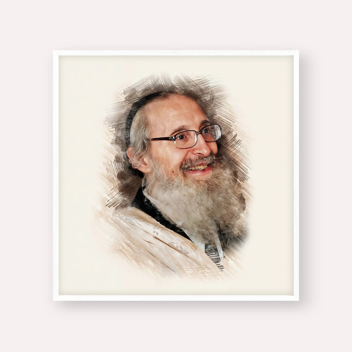 Rabbi Nosson Tzvi Finkel, color portrait with white frame; square format example