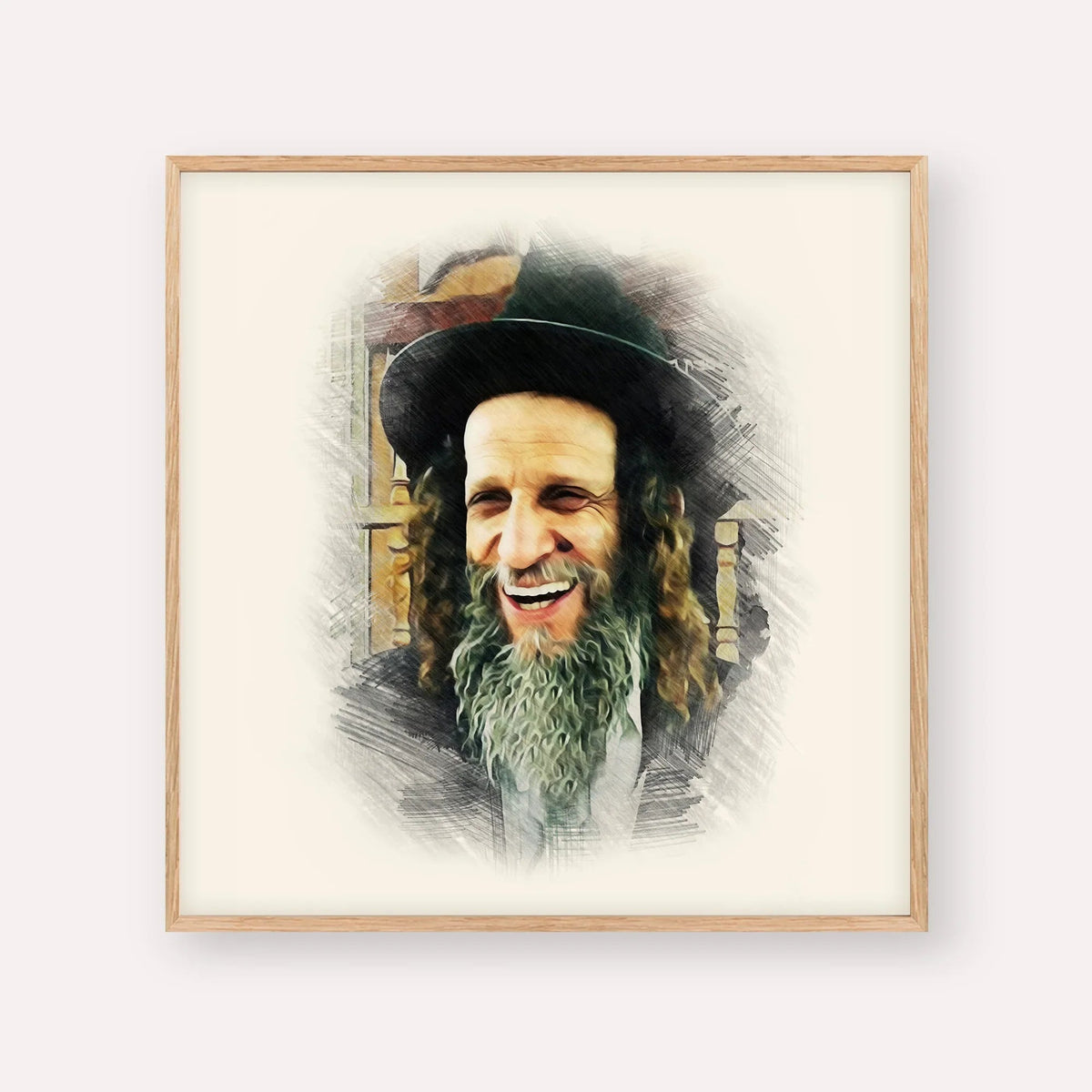 Rabbi Ofer Erez, color portrait with wood frame; square format example