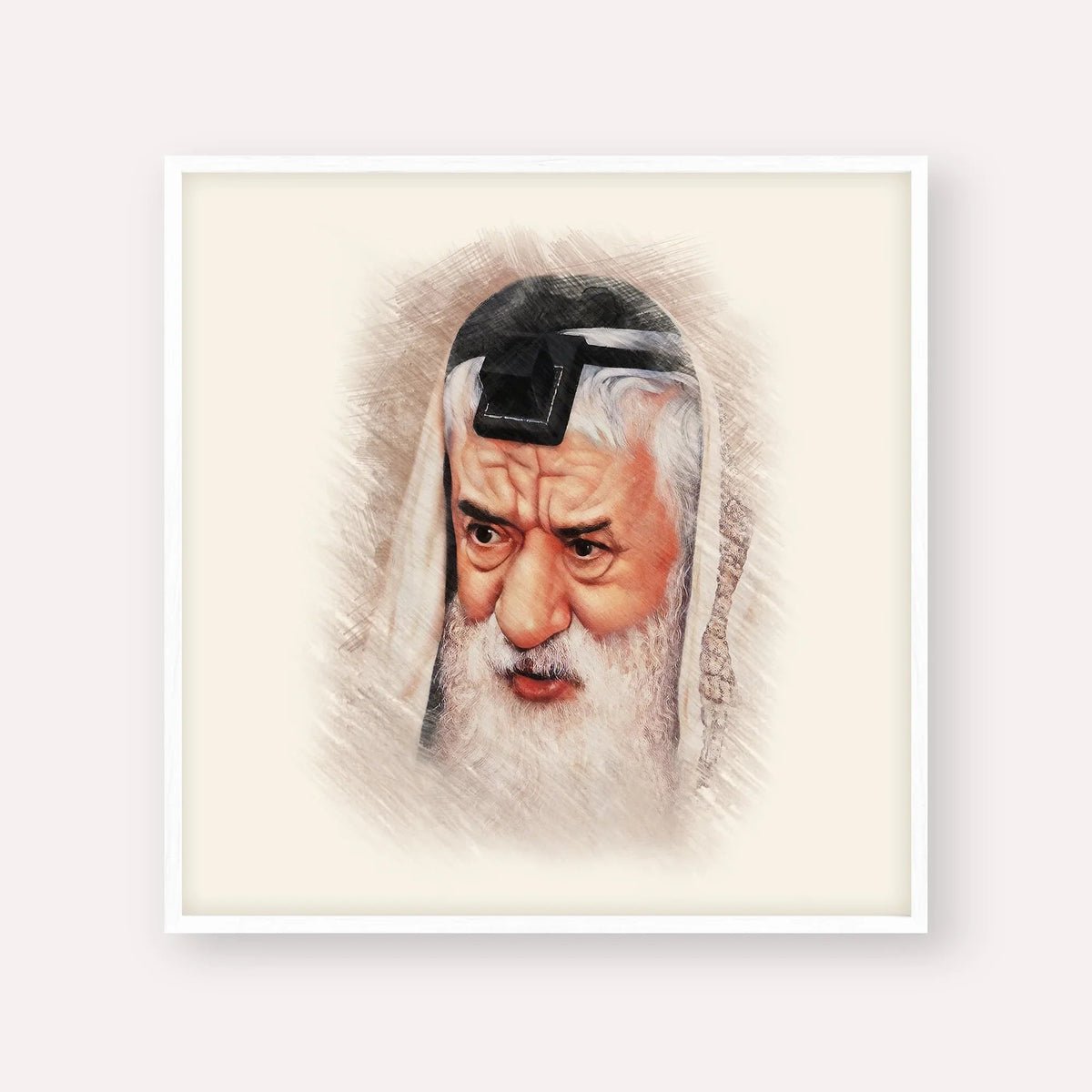 Rabbi Pinchas Hirschprung, color portrait with white frame; square format example