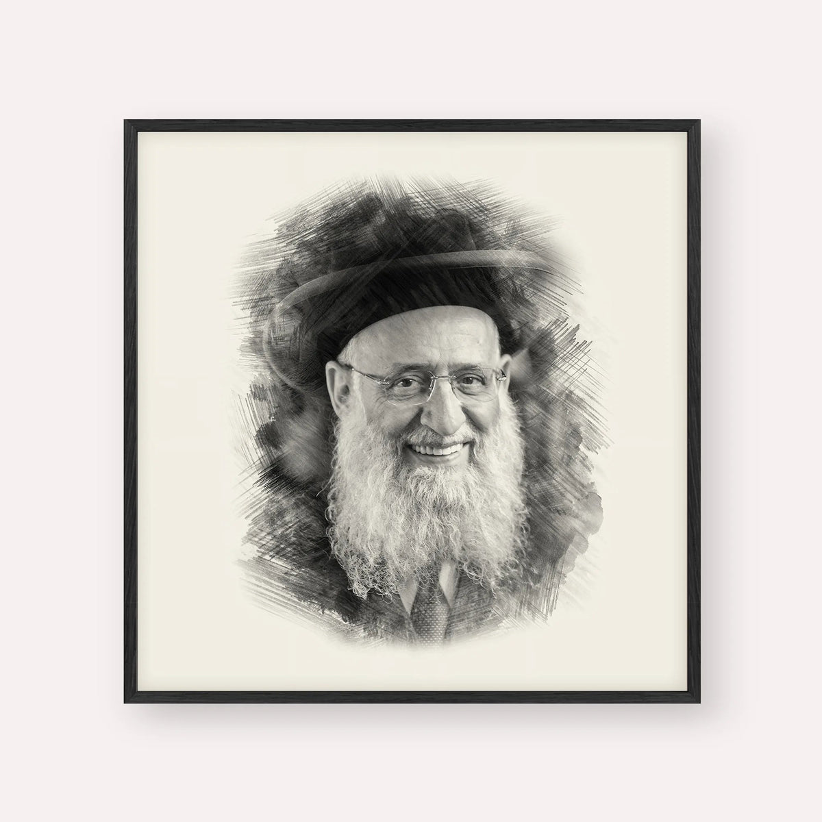 Rabbi Reuven Elbaz, black & white portrait with black frame; square format example