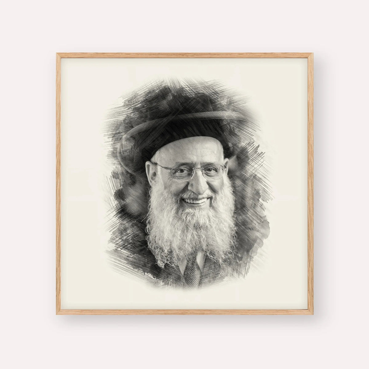 Rabbi Reuven Elbaz, black & white portrait with wood frame; square format example
