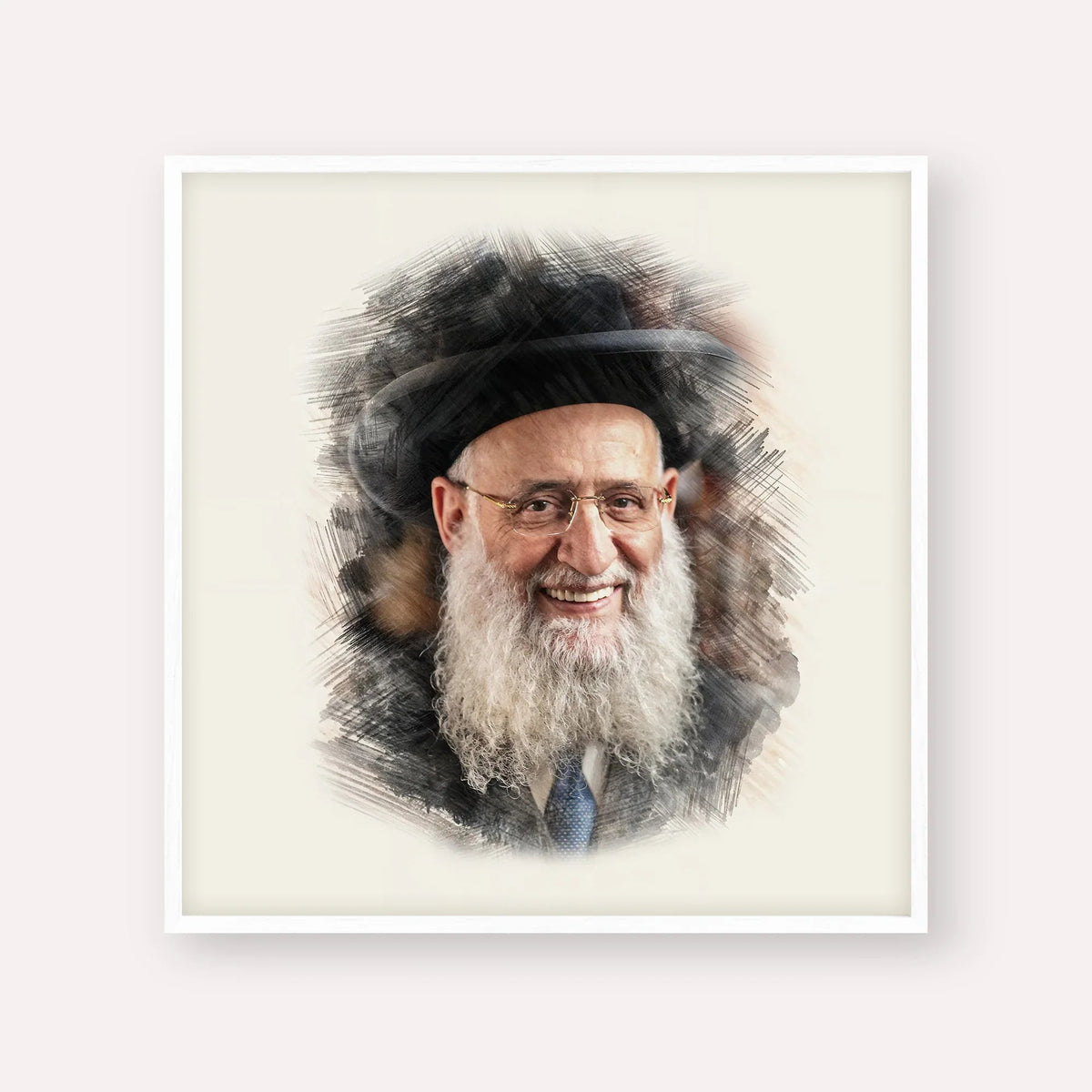 Rabbi Reuven Elbaz, color portrait with white frame; square format example