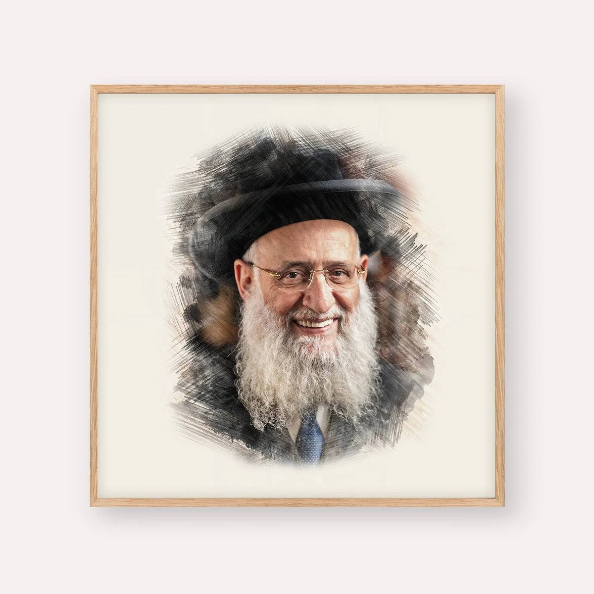 Rabbi Reuven Elbaz, color portrait with wood frame; square format example