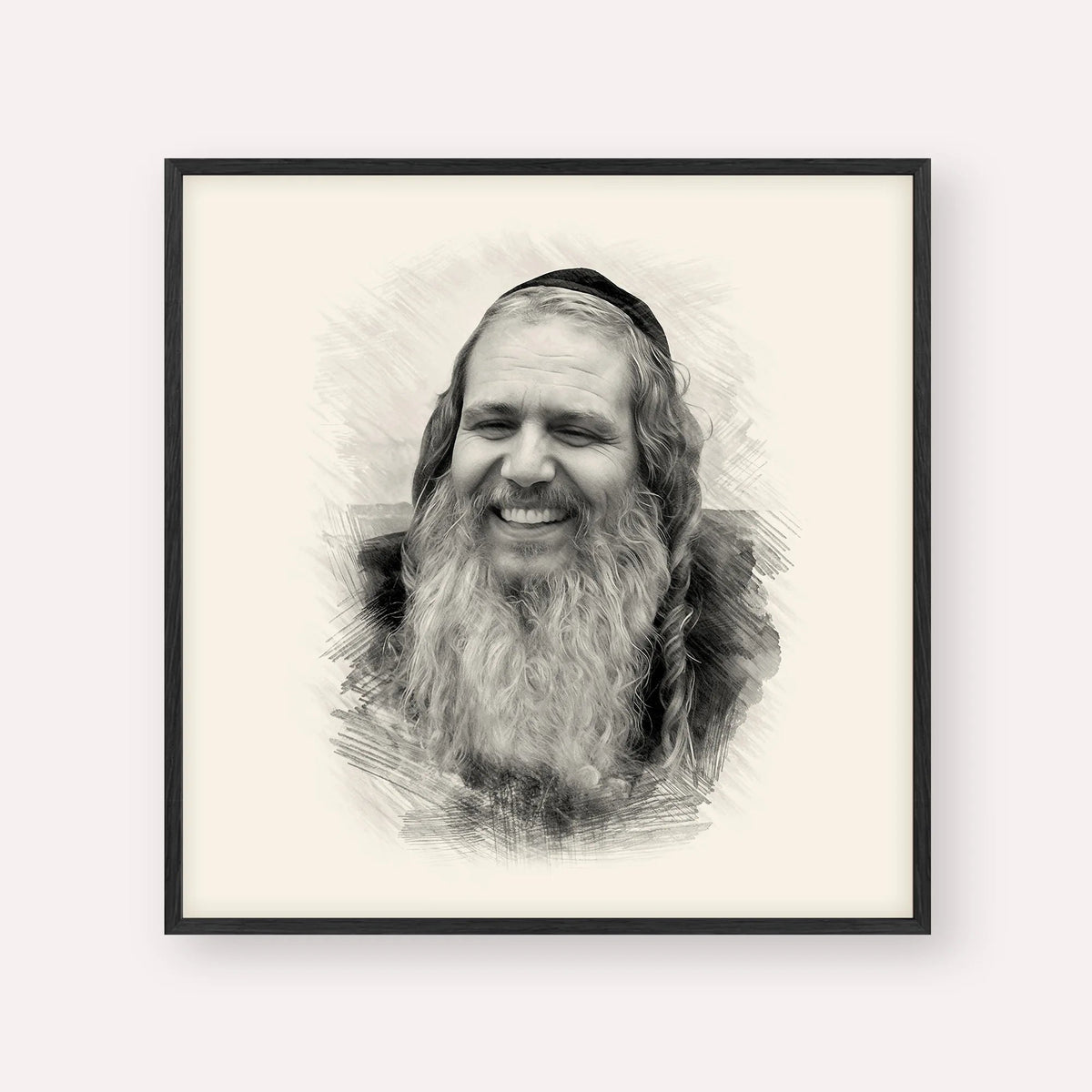 Rabbi Shalom Arush, black & white portrait with black frame; square format example