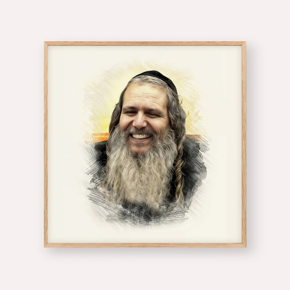 Rabbi Shalom Arush, color portrait with wood frame; square format example
