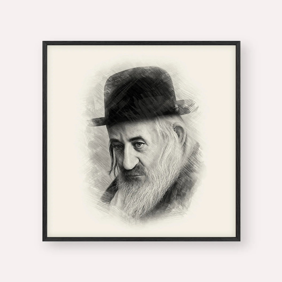 Rabbi Shaya'la of Kerestir, black & white portrait with black frame; square format example