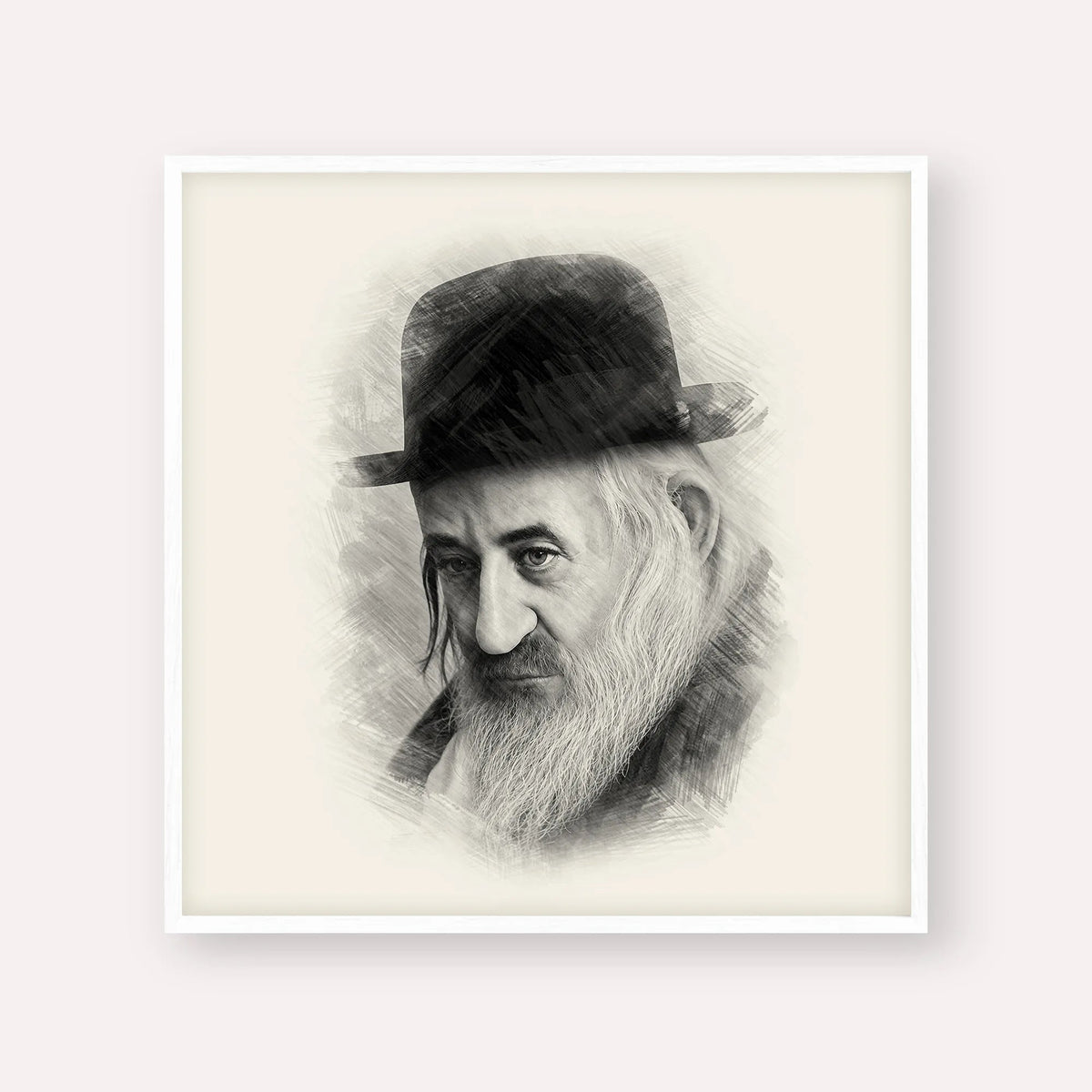 Rabbi Shaya'la of Kerestir, black & white portrait with white frame; square format example