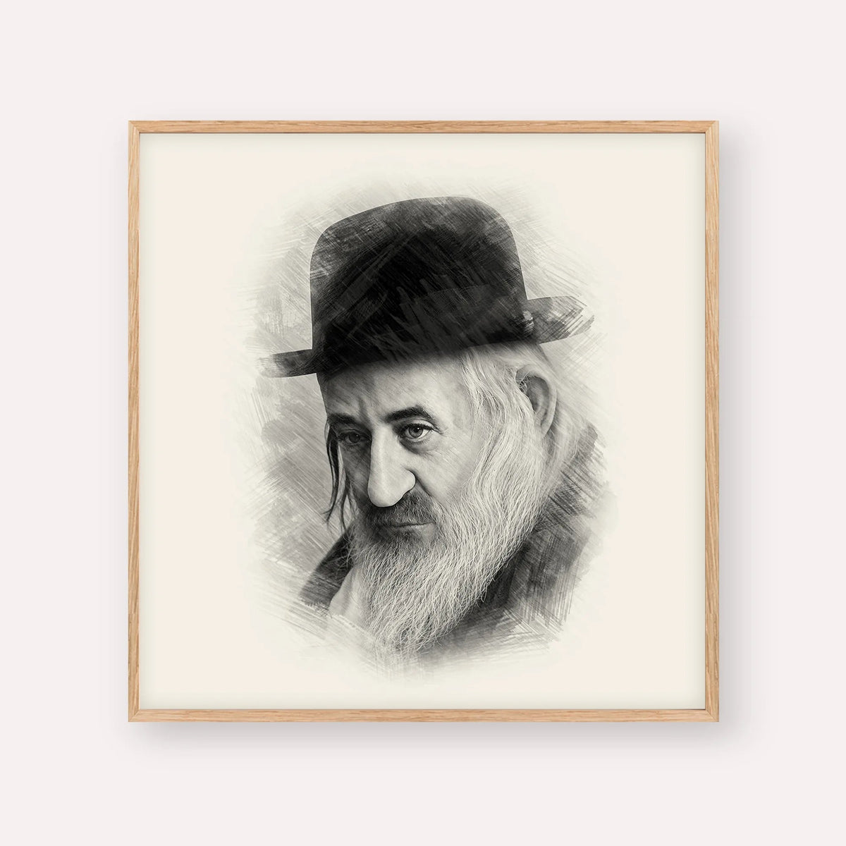 Rabbi Shaya'la of Kerestir, black & white portrait with wood frame; square format example