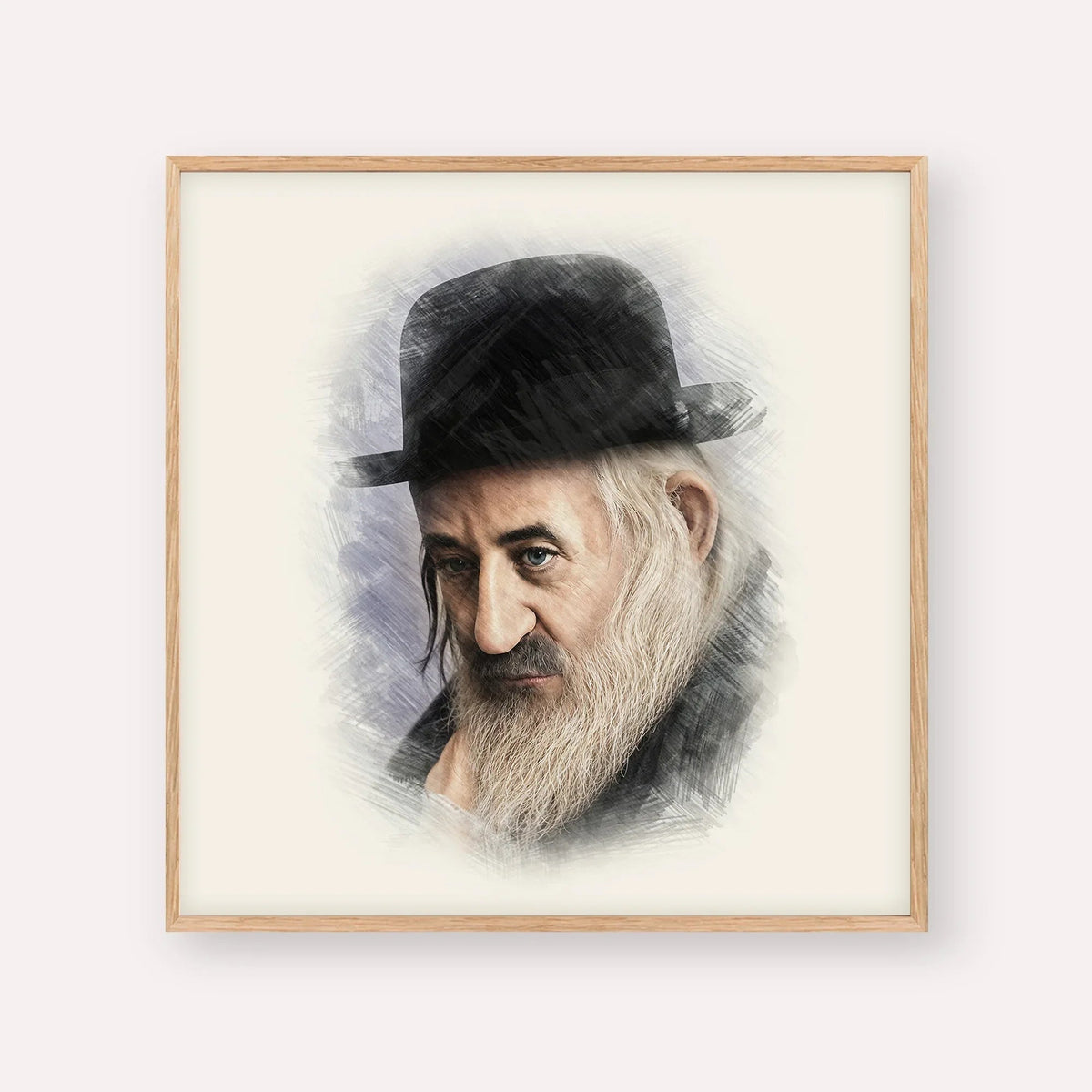 Rabbi Shaya'la of Kerestir, color portrait with wood frame; square format example