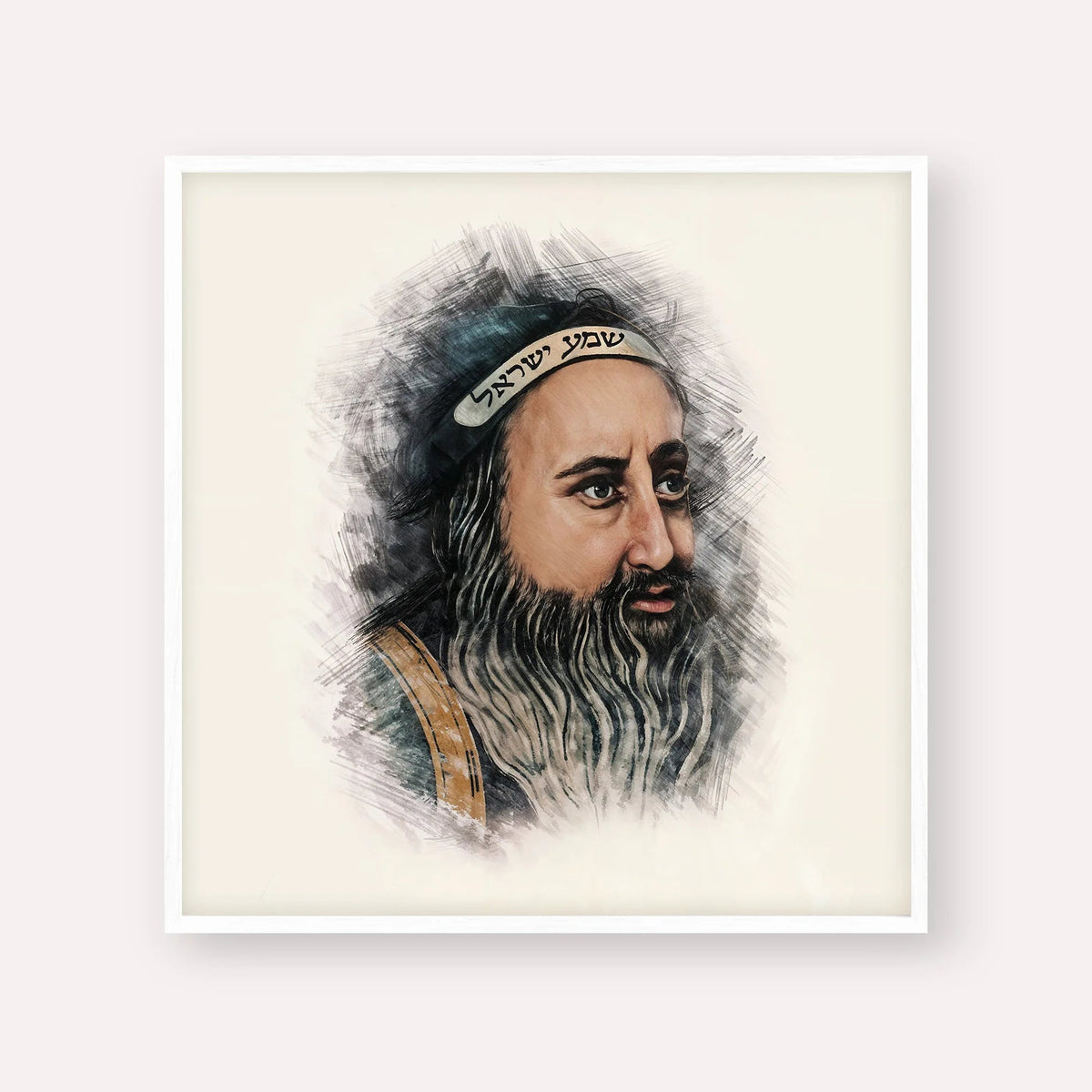 Rabbi Shimon Bar Yochai, color portrait with white frame; square format example