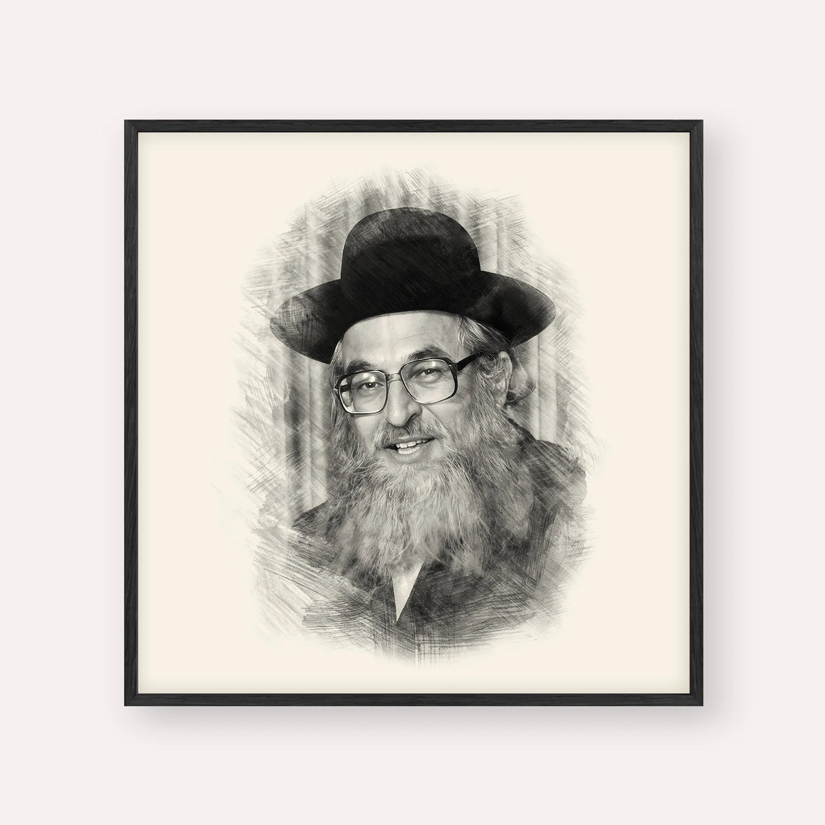 Rabbi Shimshon Dovid Pincus, black & white portrait with black frame; square format example