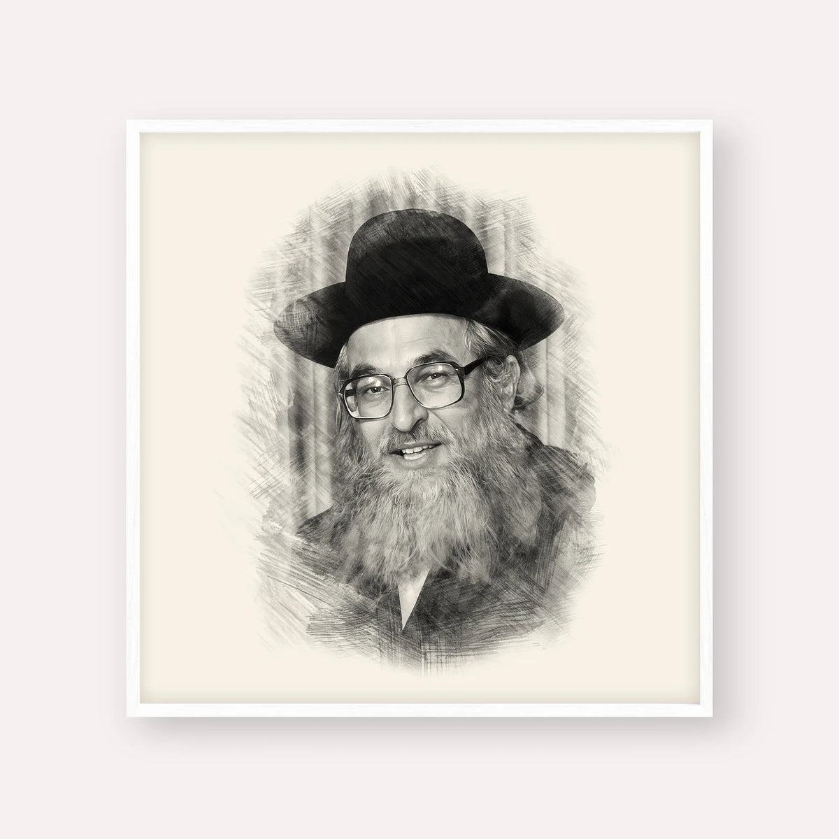 Rabbi Shimshon Dovid Pincus, black & white portrait with white frame; square format example