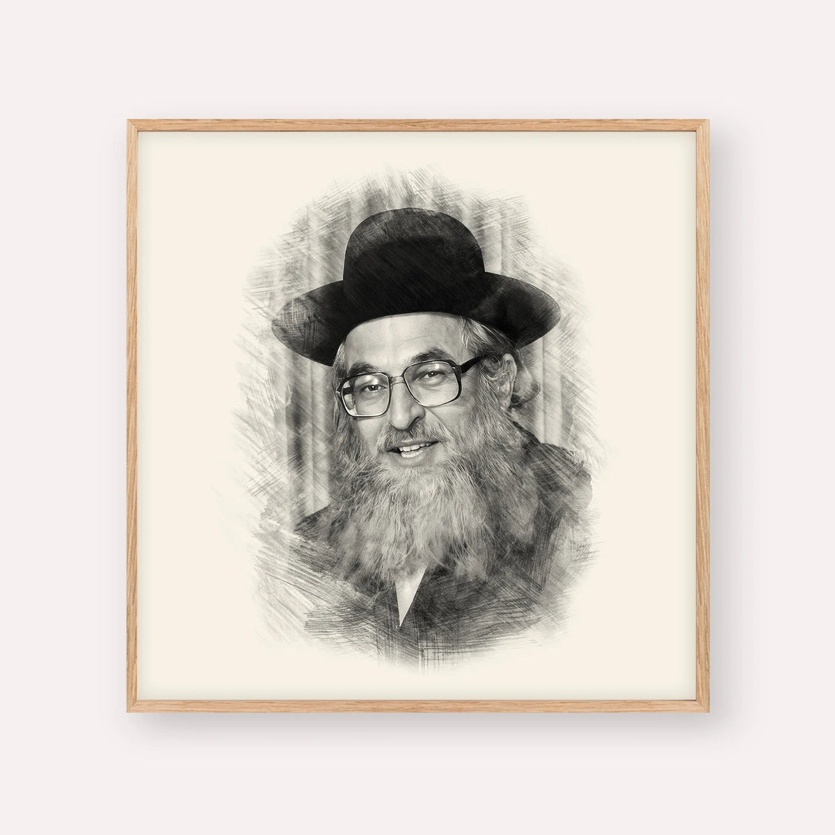Rabbi Shimshon Dovid Pincus, black & white portrait with wood frame; square format example