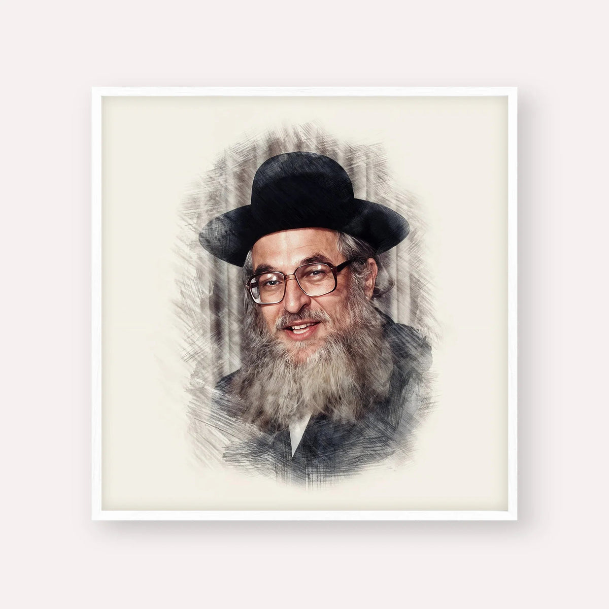 Rabbi Shimshon Dovid Pincus, color portrait with white frame; square format example