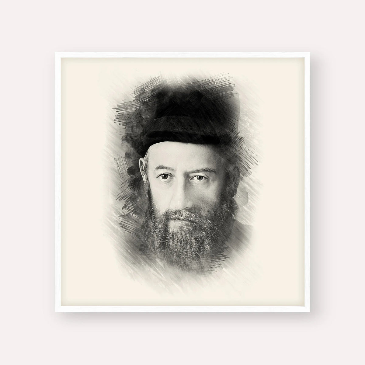 Rabbi Sholom Dovber Schneersohn, black & white portrait with white frame; square format example