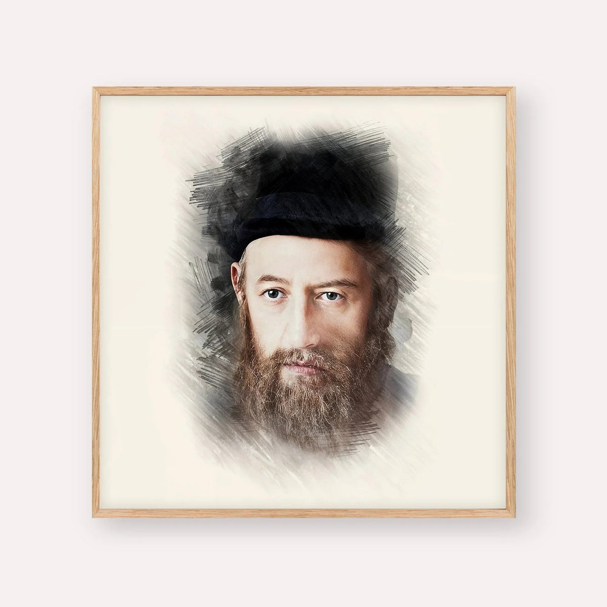 Rabbi Sholom Dovber Schneersohn, color portrait with wood frame; square format example