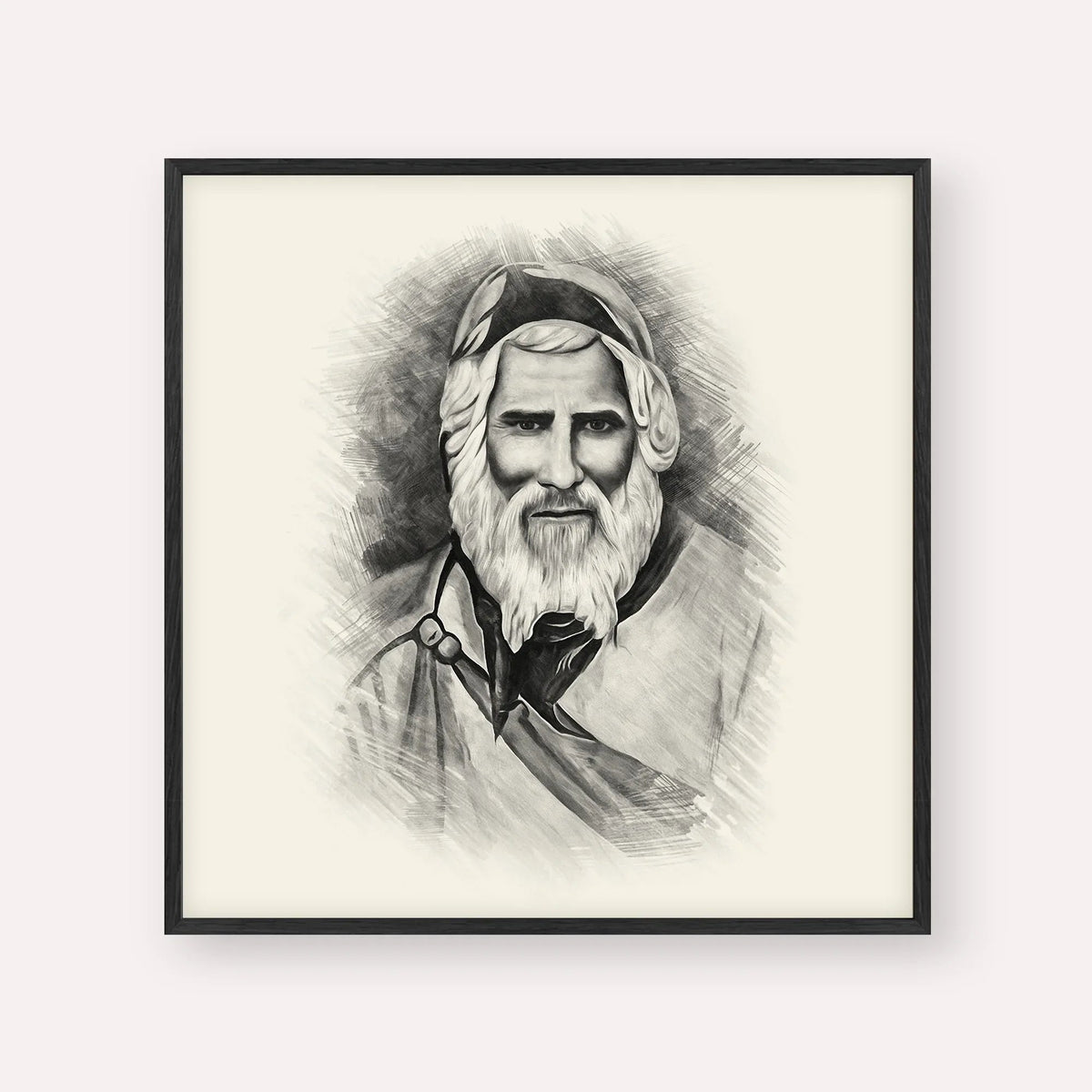 Rabbi Yaakov Abuhatzeira, black & white portrait with black frame; square format example
