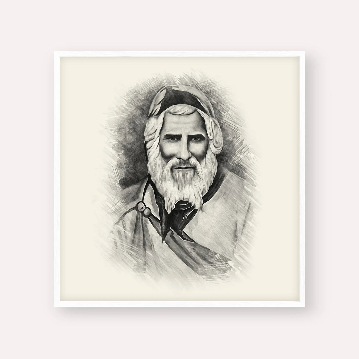 Rabbi Yaakov Abuhatzeira, black & white portrait with white frame; square format example