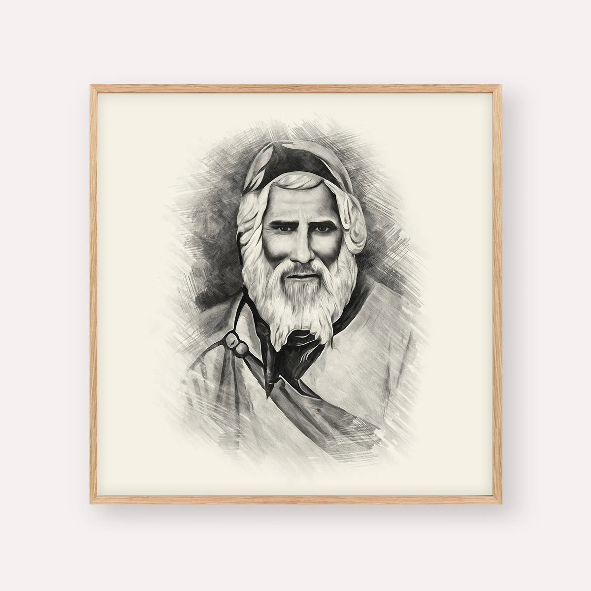 Rabbi Yaakov Abuhatzeira, black & white portrait with wood frame; square format example