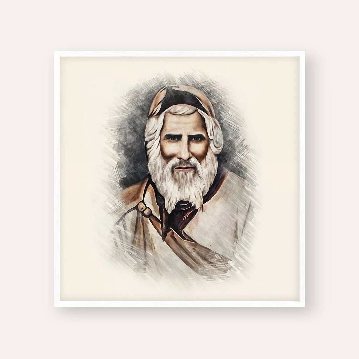 Rabbi Yaakov Abuhatzeira, color portrait with white frame; square format example