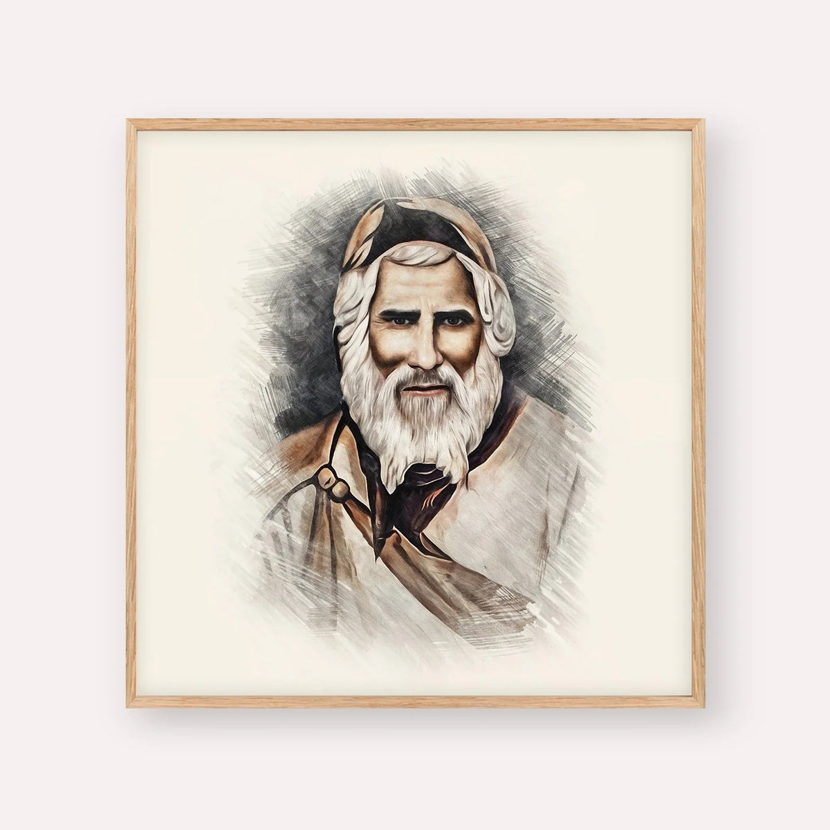 Rabbi Yaakov Abuhatzeira, color portrait with wood frame; square format example