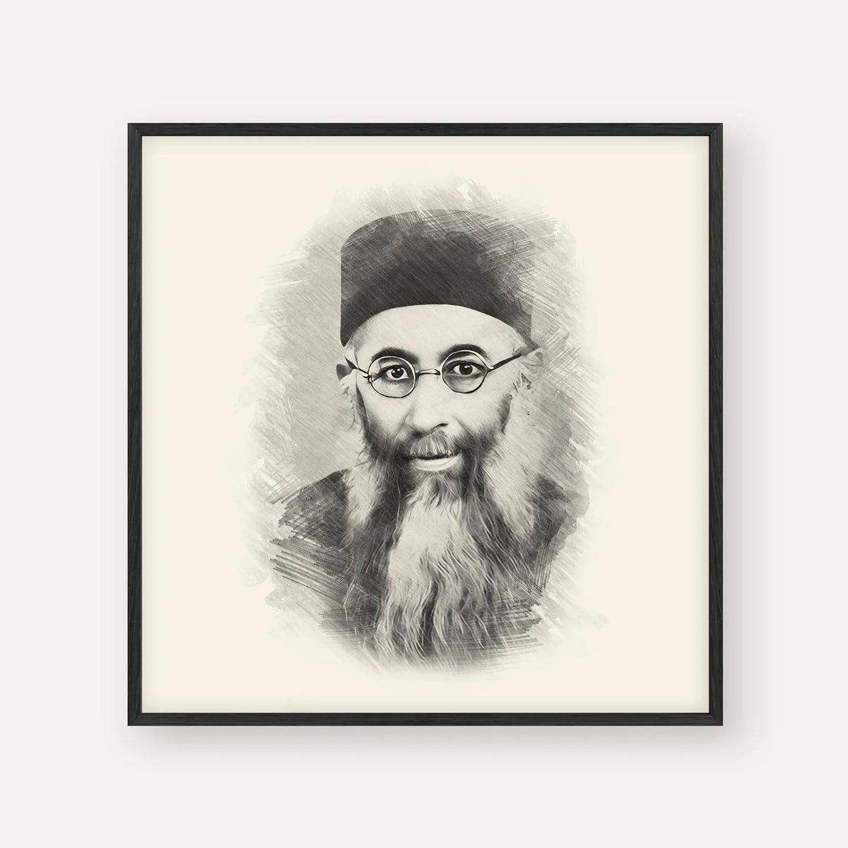 Rabbi Yaakov Ades, black & white portrait with black frame; square format example