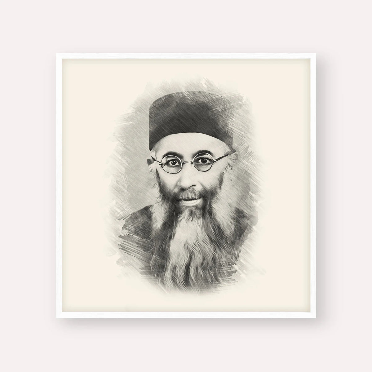 Rabbi Yaakov Ades, black & white portrait with white frame; square format example