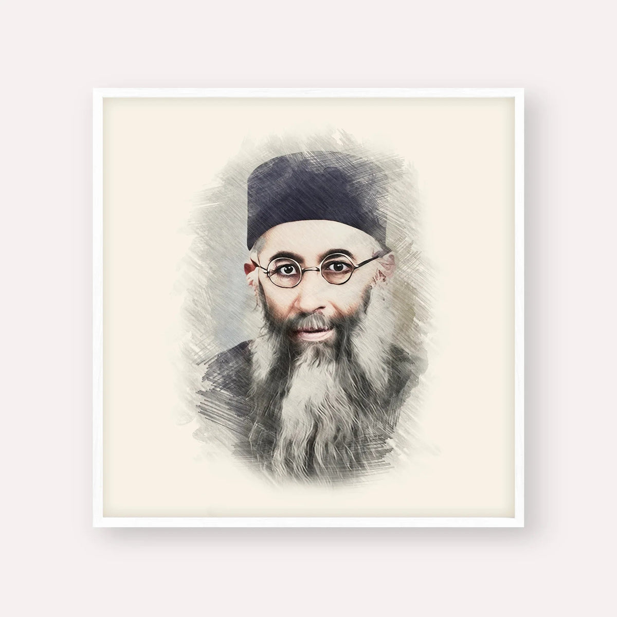 Rabbi Yaakov Ades, color portrait with white frame; square format example