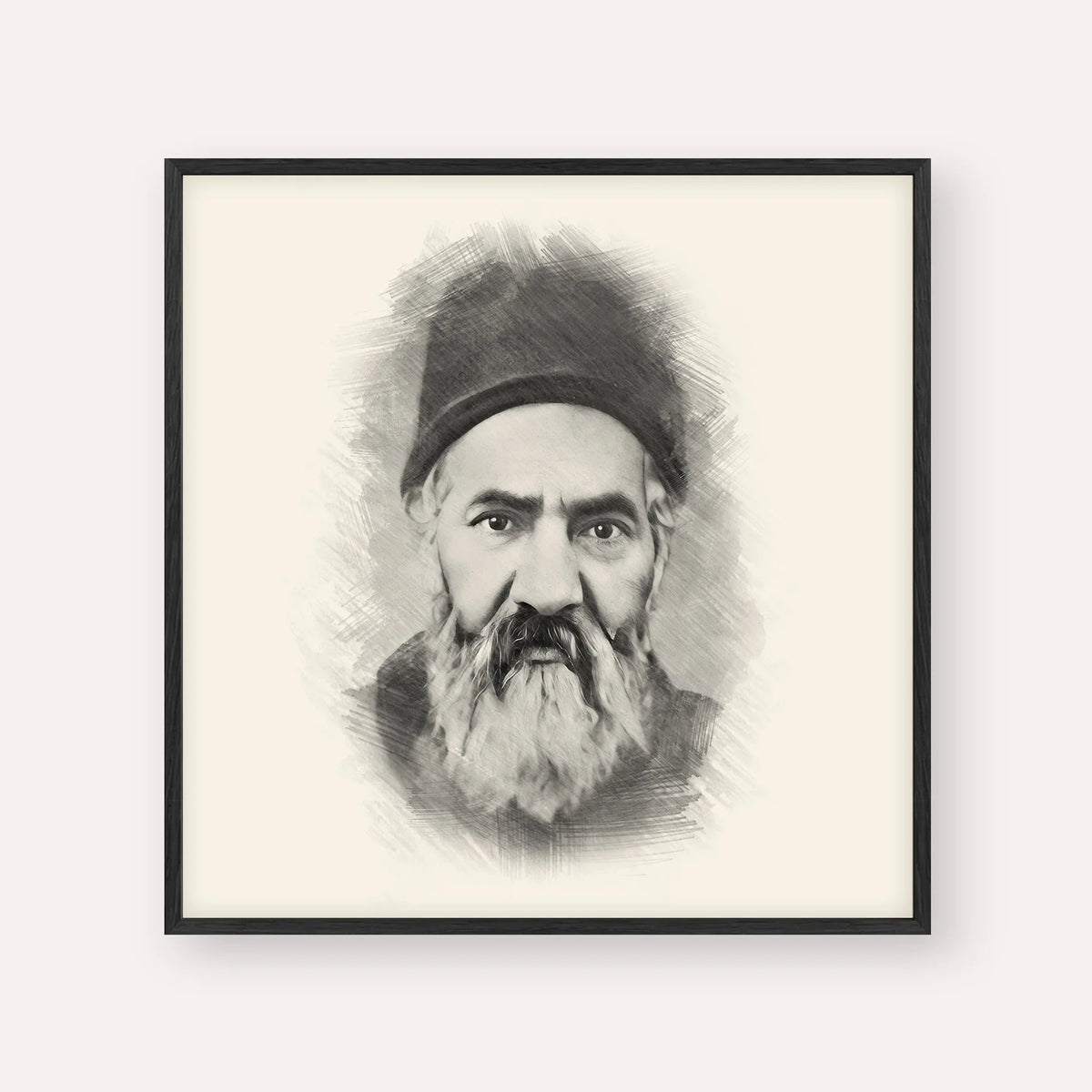 Rabbi Yaakov Chaim Sofer (Kaf Hachaim), black & white portrait with black frame; square format example