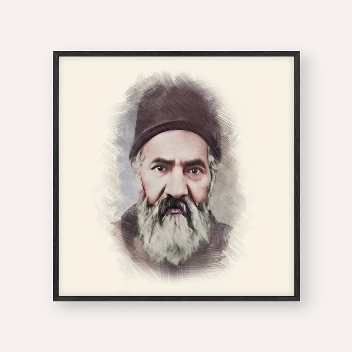 Rabbi Yaakov Chaim Sofer (Kaf Hachaim), color portrait with black frame; square format example