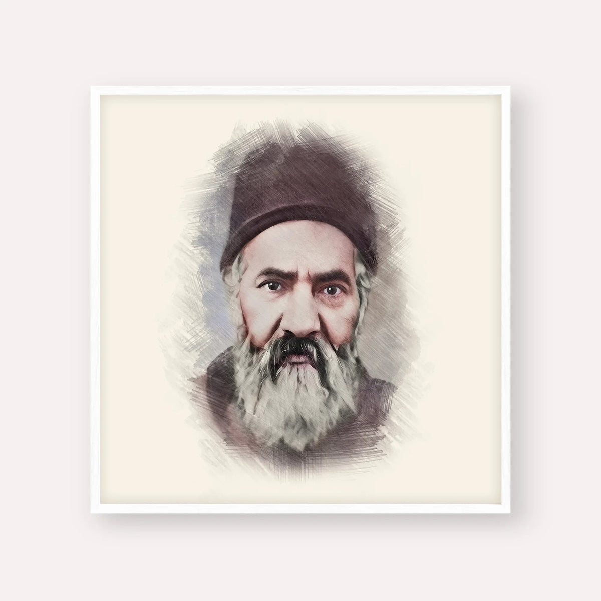 Rabbi Yaakov Chaim Sofer (Kaf Hachaim), color portrait with white frame; square format example