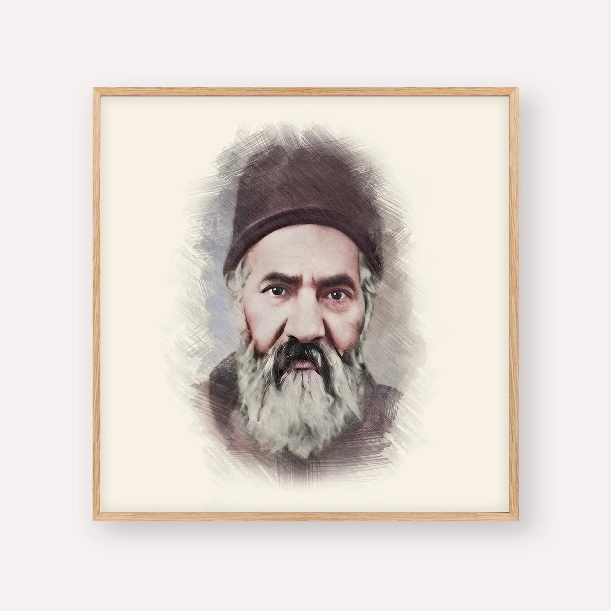 Rabbi Yaakov Chaim Sofer (Kaf Hachaim), color portrait with wood frame; square format example