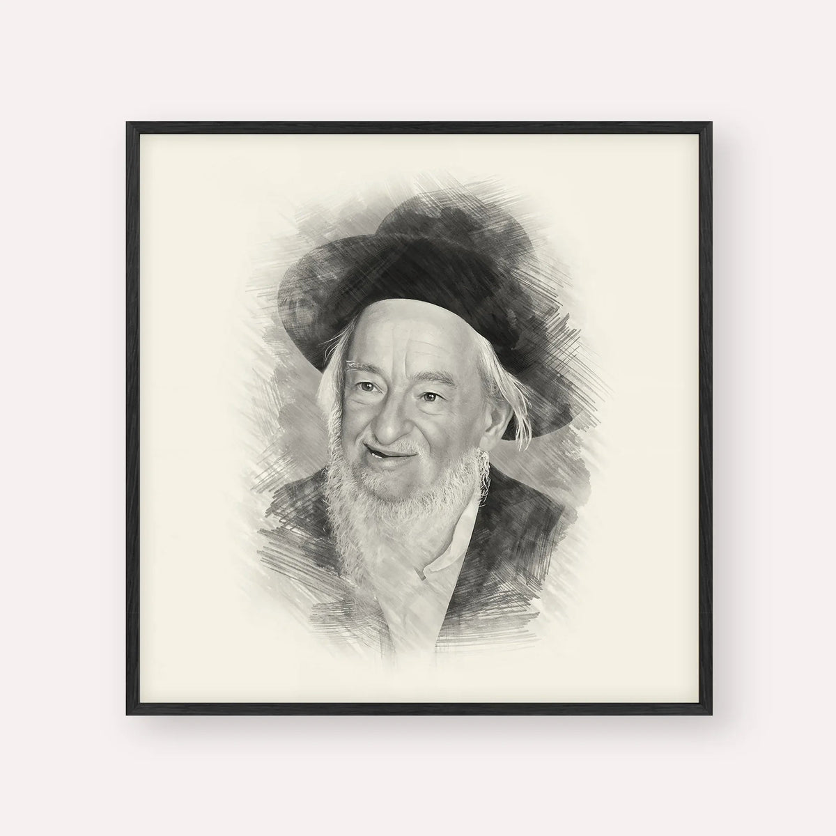 Rabbi Yaakov Galinsky, black & white portrait with black frame; square format example