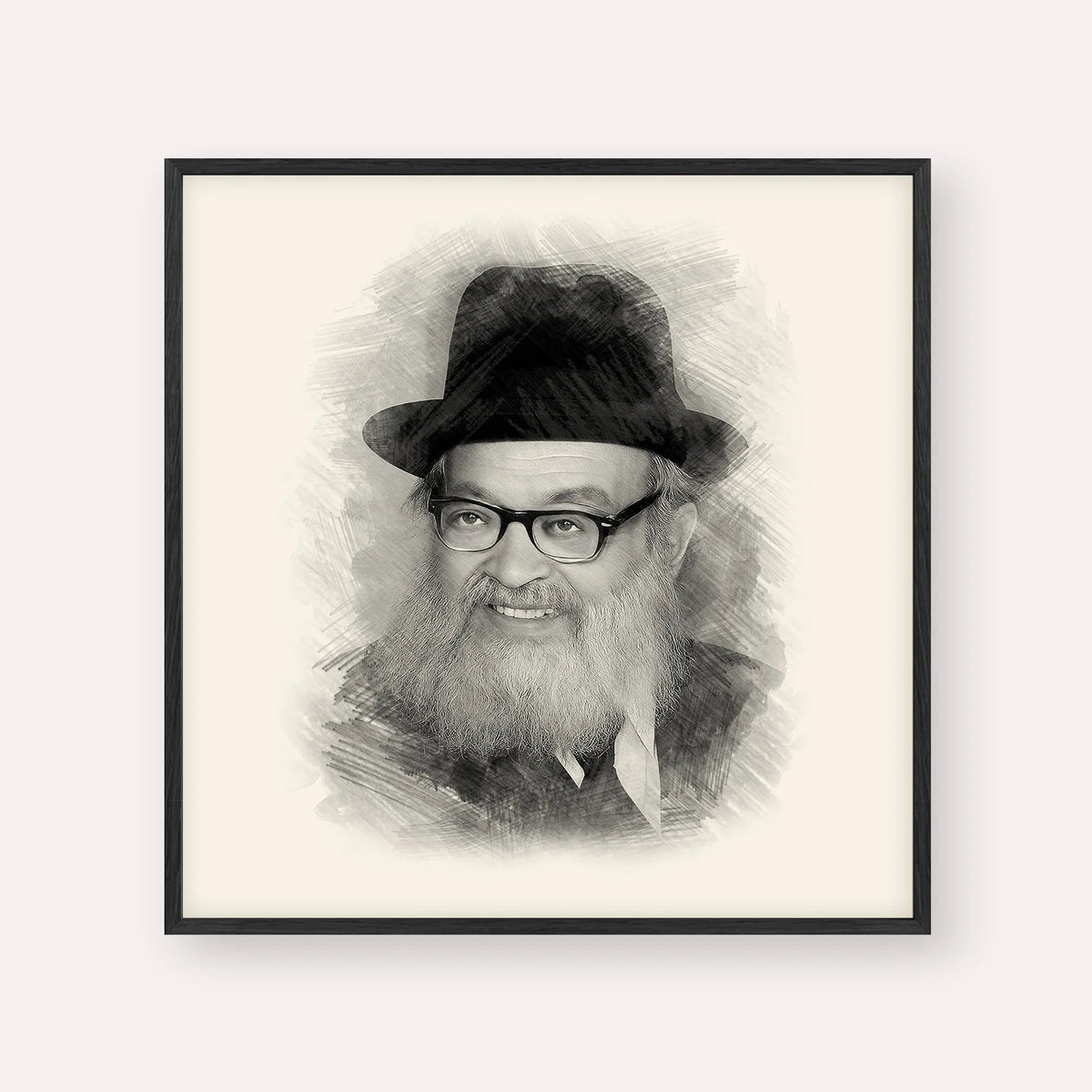Rabbi Yaakov Kamenetsky, black & white portrait with black frame; square format example