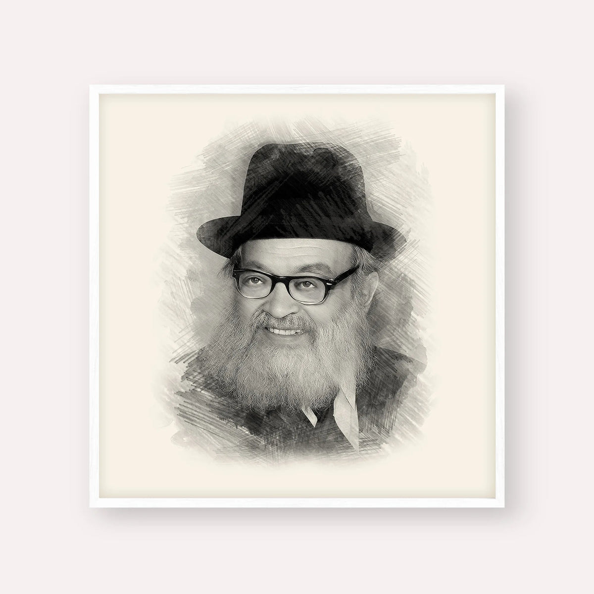 Rabbi Yaakov Kamenetsky, black & white portrait with white frame; square format example
