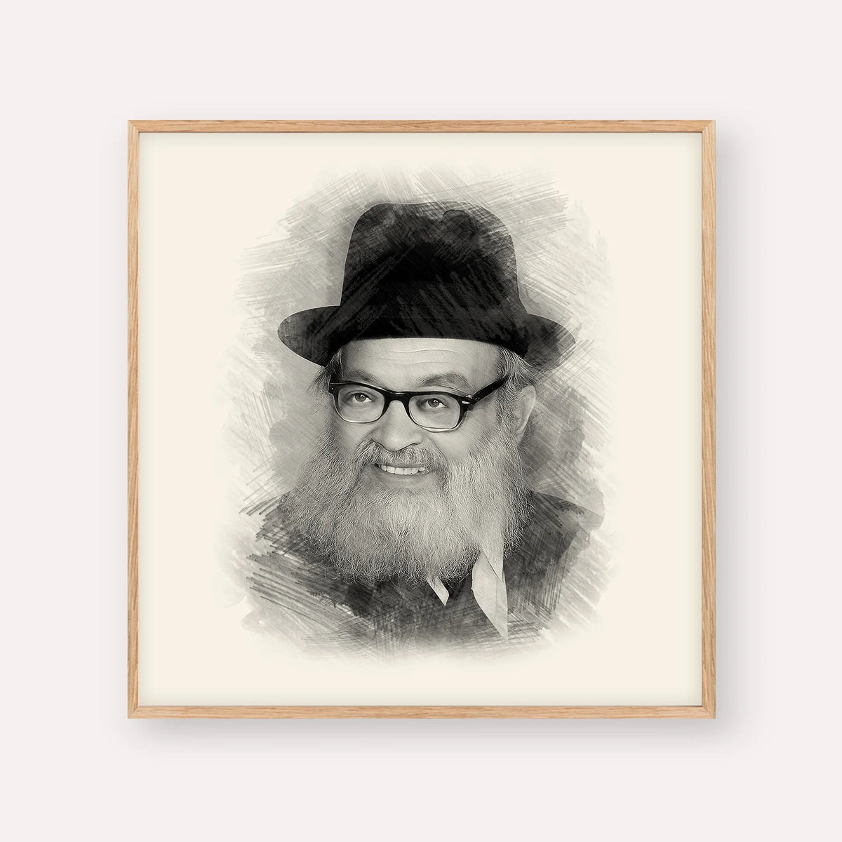 Rabbi Yaakov Kamenetsky, black & white portrait with wood frame; square format example