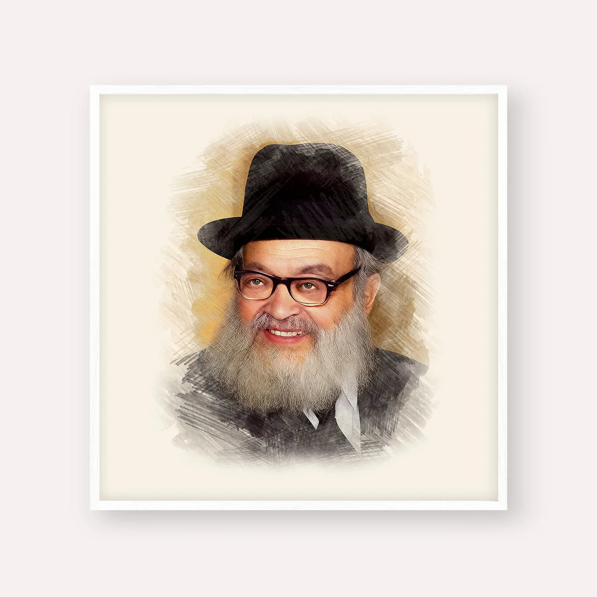 Rabbi Yaakov Kamenetsky, color portrait with white frame; square format example