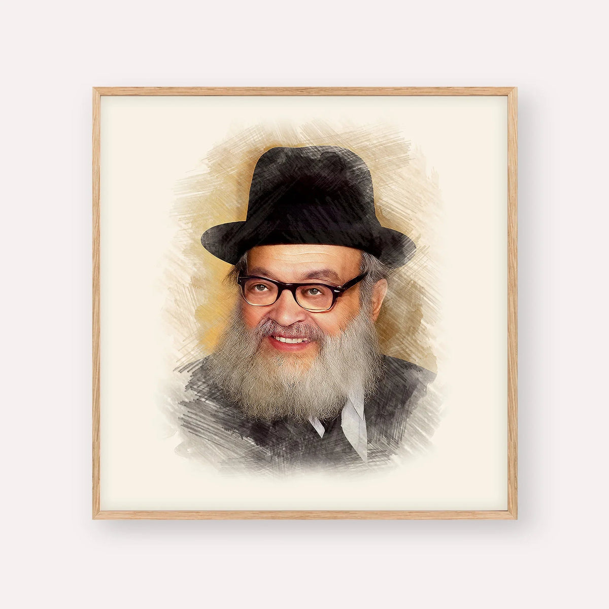 Rabbi Yaakov Kamenetsky, color portrait with wood frame; square format example