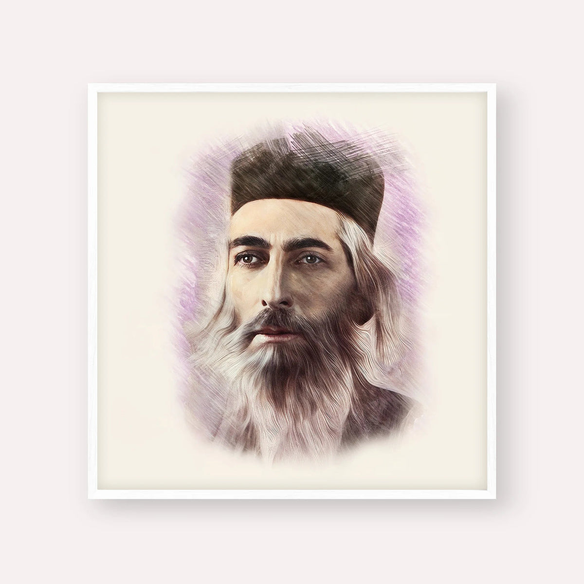 Rabbi Yaakov Yosef Herman, color portrait with white frame; square format example